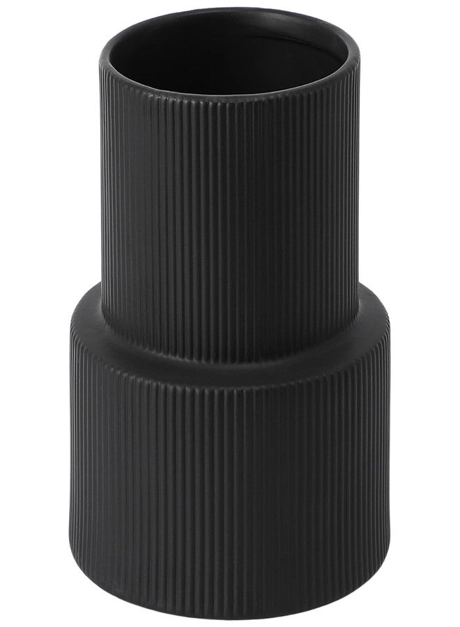 YANWE1 Black Ceramic Flower Vase, Large Ceramic Vase, Boho Decorative Vases for Modern Decor, Ribbed Vase, Pampas Grass Vases for Living Room, Office, Mantel, Shelf, Dining Table, 7.5 Inches - Image 1